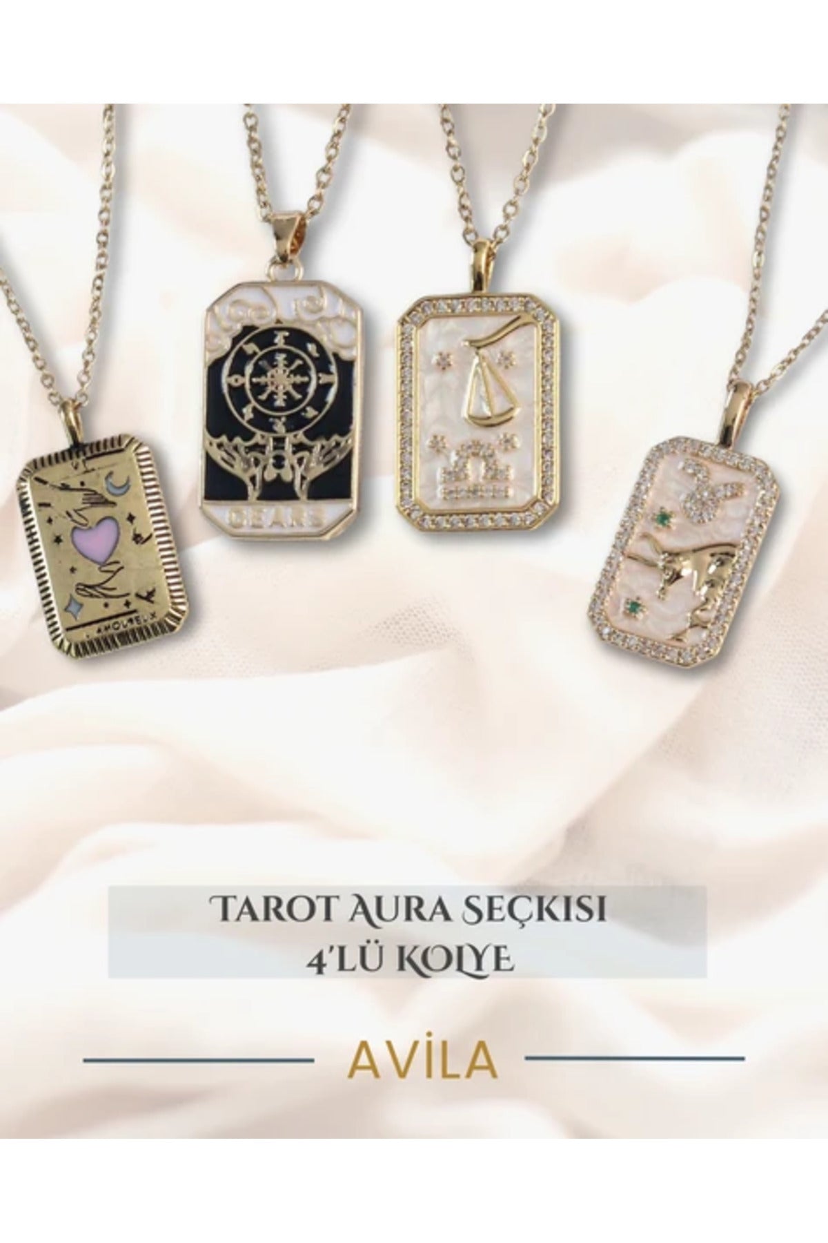Tarot Kart Mini Seri Dörtlü Set Çelik Zincir Kolye