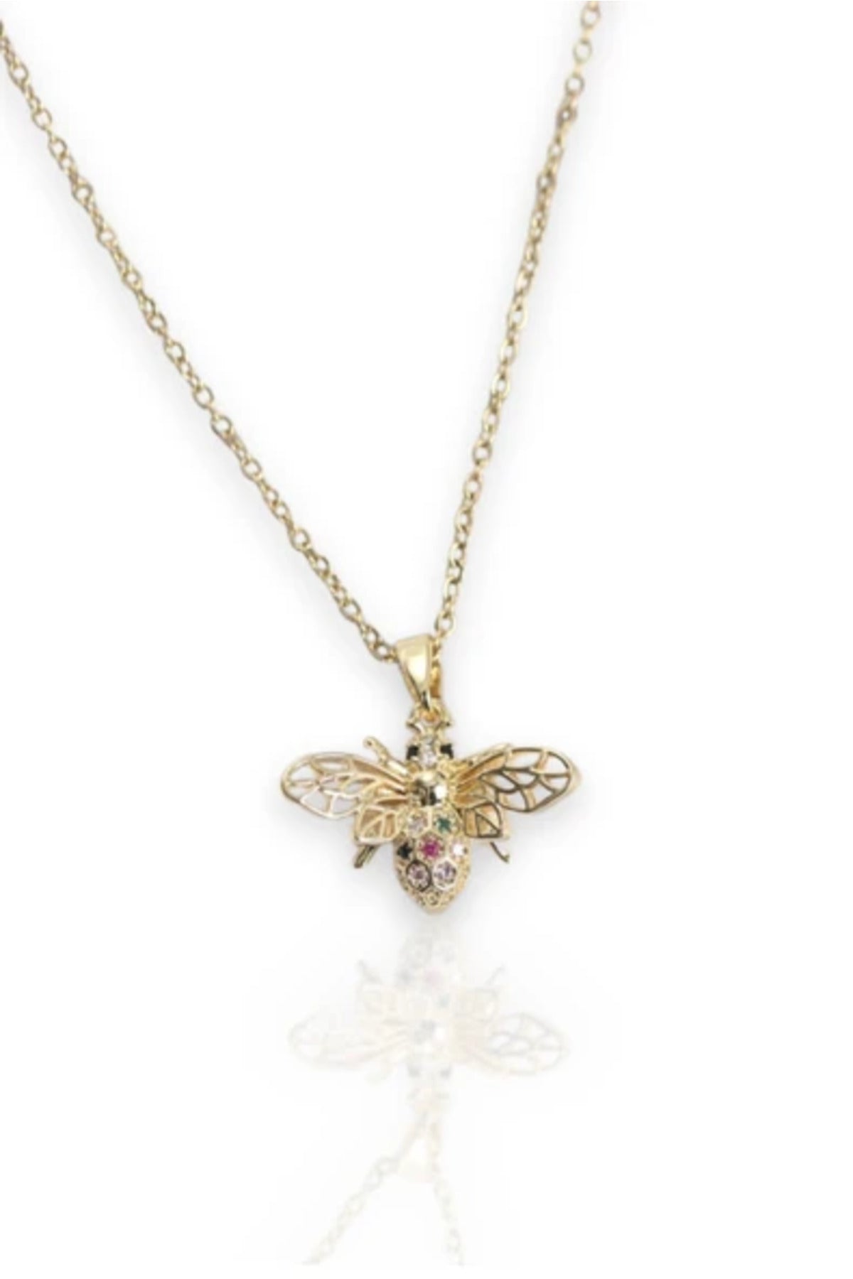 Yusufçuk Arı ve Kiraz Figürlü Çelik Zincir Kadın Kolye Seti