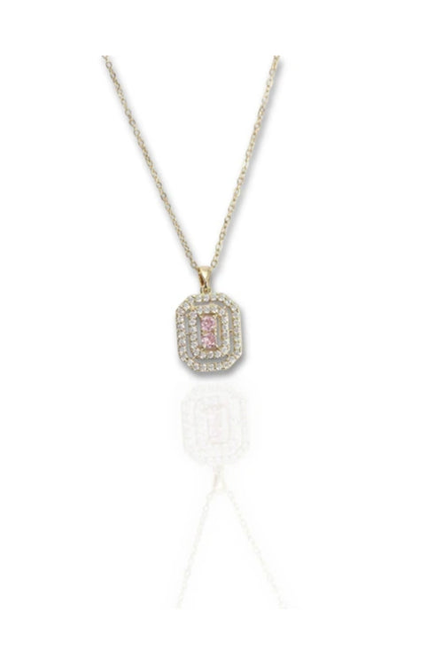 Çelik Zincirli 2’li Kolye Seti Balerin Figürlü ve Pembe Taşlı Baget Model