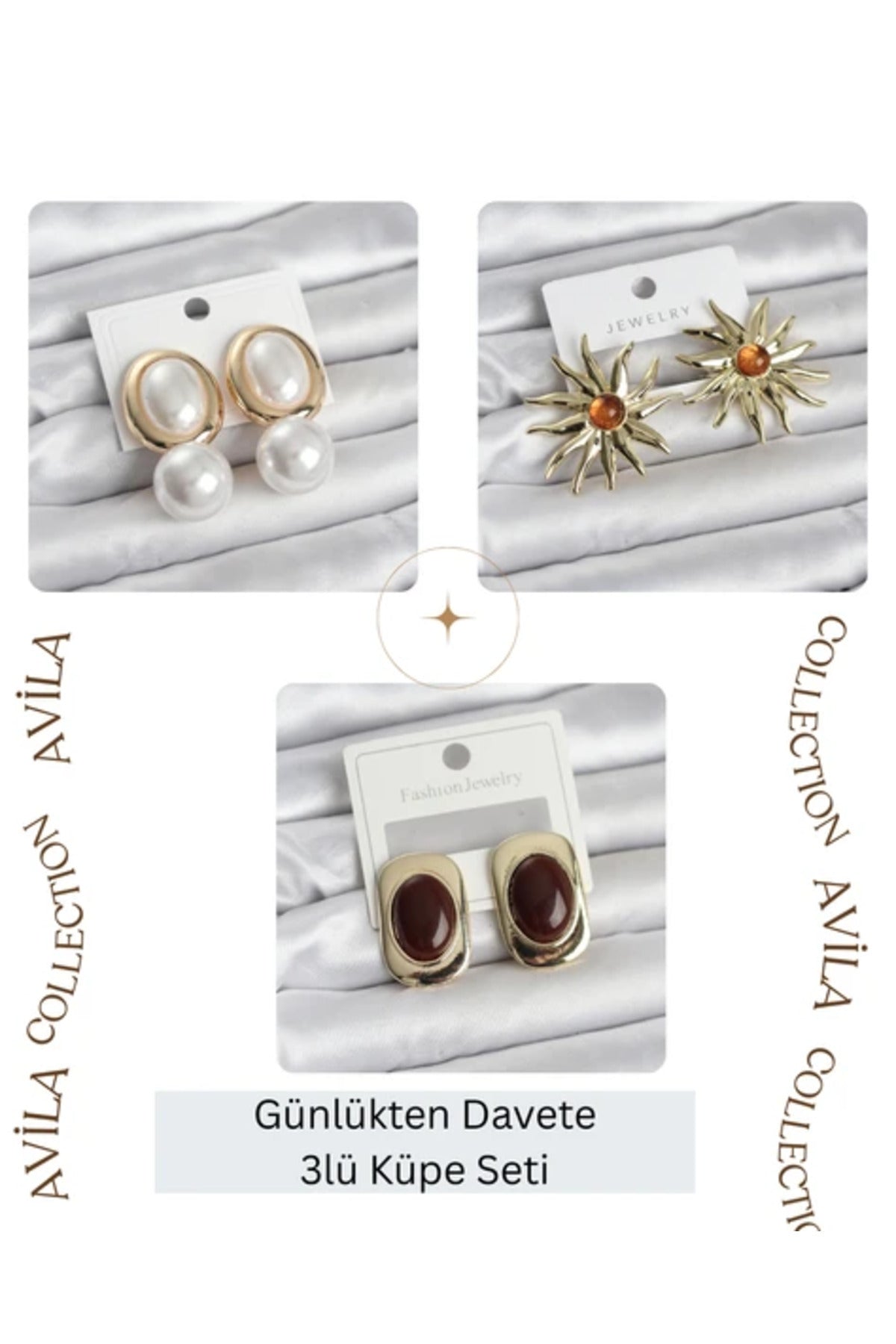 Günlükten Davete Üçlü Küpe Seti Kadın Küpe