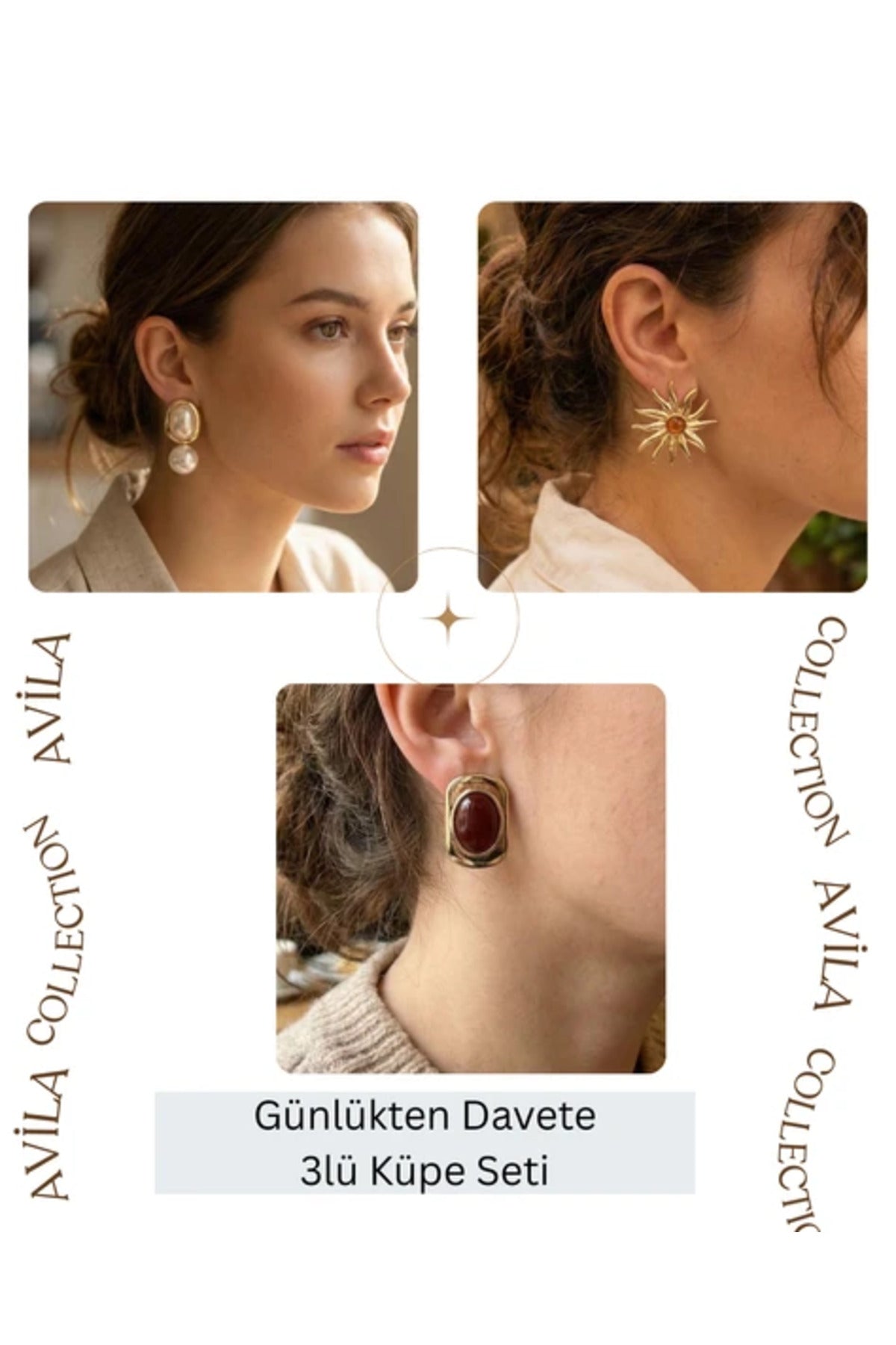 Günlükten Davete Üçlü Küpe Seti Kadın Küpe