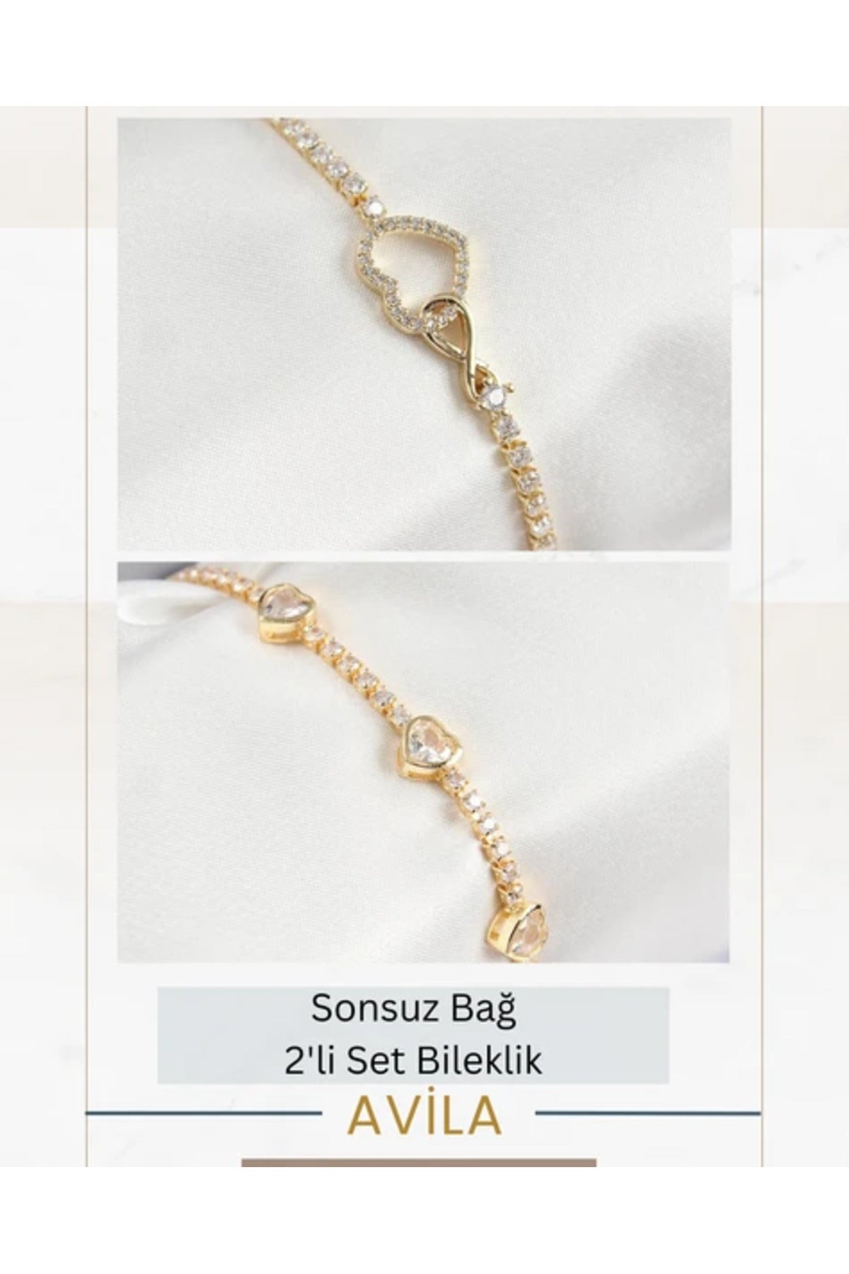 Sonsuzluk Kalp + Sıralı Kalp 2’li Kadın Bileklik Seti