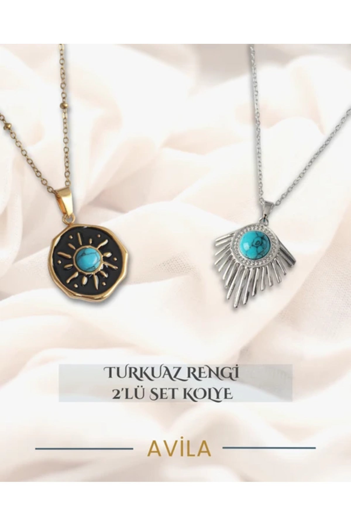Turkuaz Rengi ,Güneş Temalı 2’li Set (Siyah Mine Güneş + Işınlı Turkuaz Rengi)